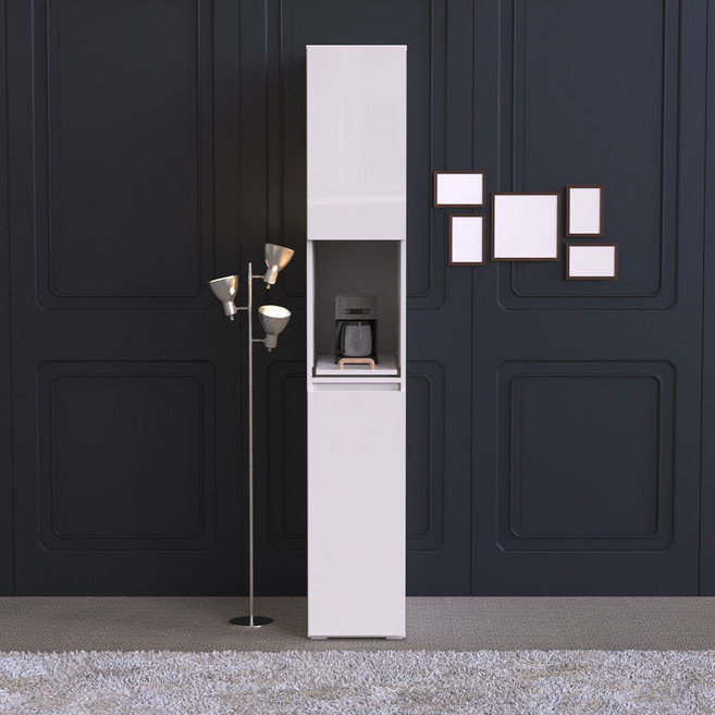 테디 300 키큰 냉장고 슬라이딩 틈새장 주방 수납장, 화이트, 화이트