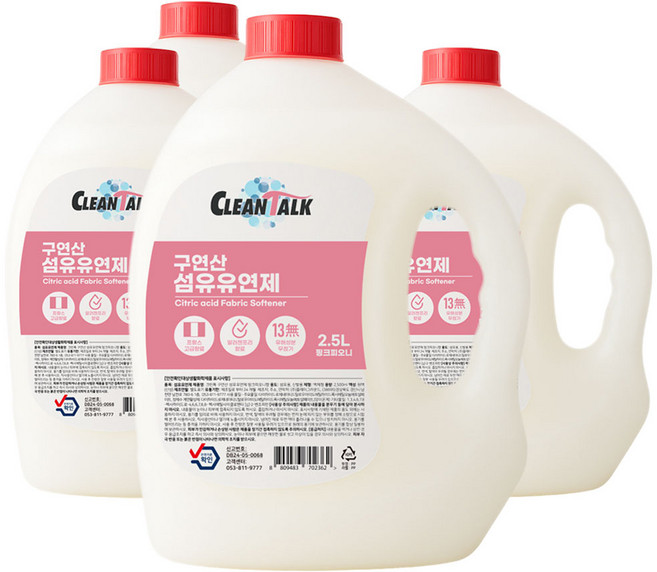 크린톡 구연산 섬유유연제 핑크피오니향, 4개, 2.5L