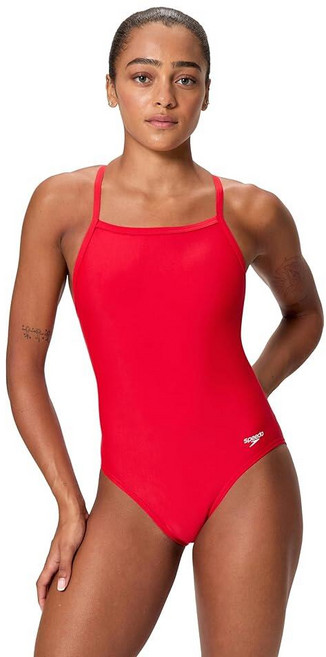 Speedo 여성용 수영복 원피스 Endura 소프트 클래식 컷 솔리드 성인, 38, 팀 레드