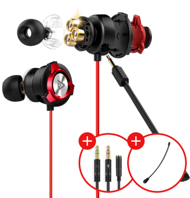 게이밍 이어폰 SPE-G9 PLUS + Y잭 + 붐마이크 set, 레드 + Y잭 + 붐마이크
