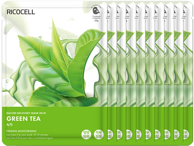 리코셀 네이처 리커버리 녹차 마스크팩 23g, 1개, 10개입 - 쿠팡