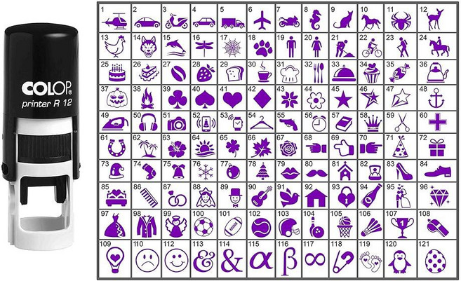 맞춤형 아이콘 라운드 고무 스탬프 셀프 잉크 COLOP 미니 스탬퍼 12mm 바이올렛 142265, 54