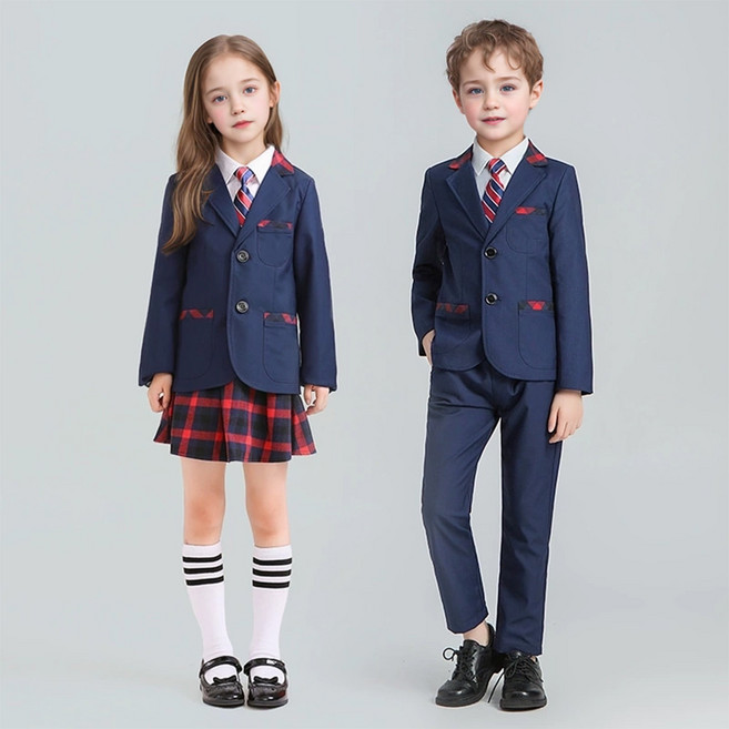 (대여) 투버튼 네이비 레드체크라인 교복세트(자켓