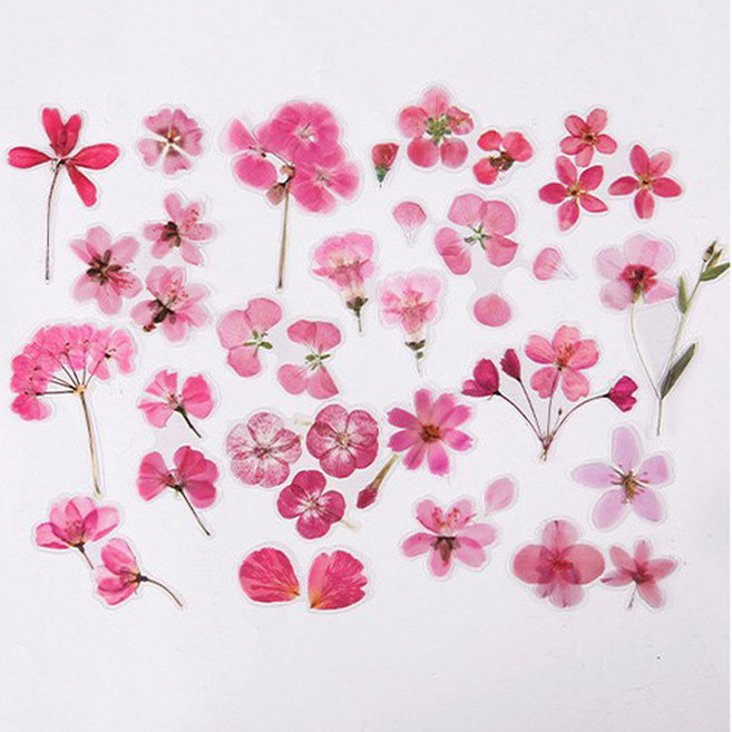 2set 꽃송이 스티커 40매 플라워 압화 꽃잎 빈티지 꽃스티커 폰꾸 탑꾸 다꾸, 화이트+핑크