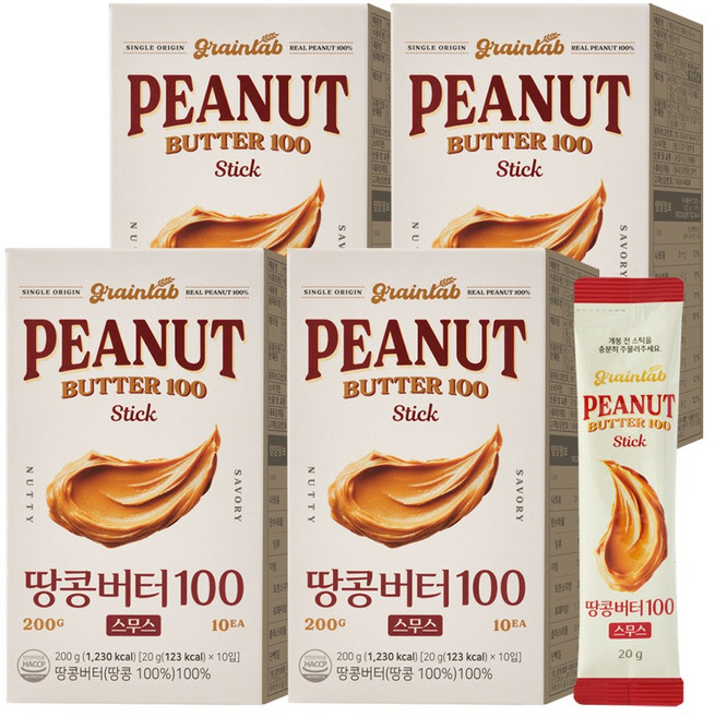 그레인랩 땅콩버터 100 스무스, 4박스, 200g