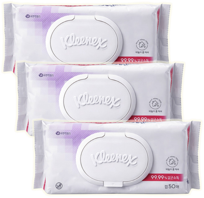 크리넥스 데일리 소독티슈 50매 캡형, 3개, 50매입
