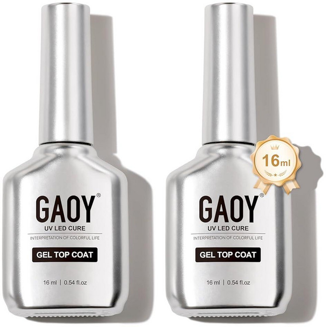 GAOY 16ml 닦지 않는 젤 탑 코트 2개 유리 투명 코트 UV 라이트 큐어 매니큐어용 고광택 마감 255963, GAOY 16ml 닦지 않는 젤 탑 코트 2개, 유리