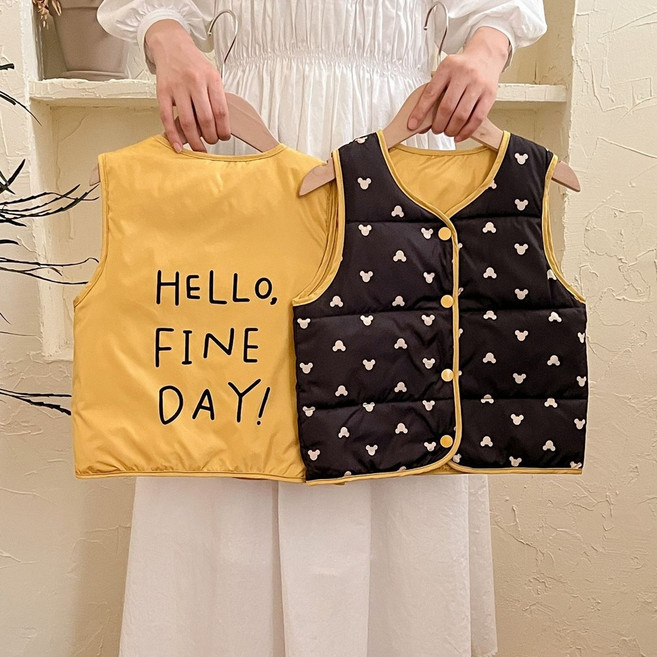 양면 경량 패딩 오리털 조끼 유아 아기 아동 가을 겨울 봄