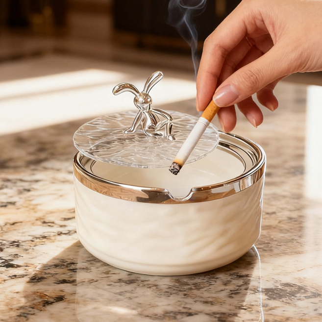 MISI 고급 세라믹 냄새 차단 재떨이, 화이트, 1개