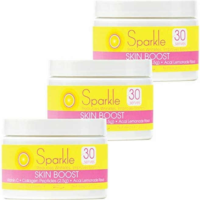 Sparkle Skin Boost No Flavor Verisol Collagen Peptides Protein Powder 비타민 C 보충 음료 2.8oz, 90-서브3팩, 아사이 레모네이드, 1개