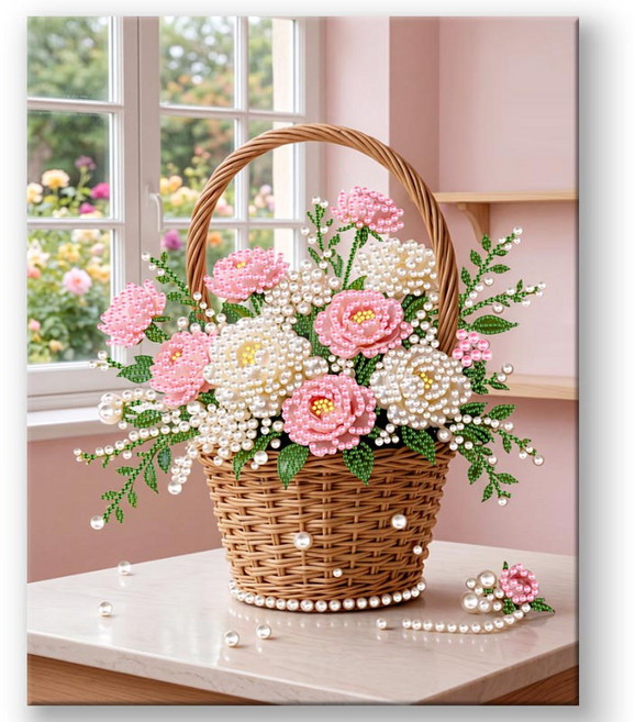 호우맘 3D 진주 보석십자수 캔버스형 DIY 키트 40 x 50 cm, HM024-꽃바구니, 1개