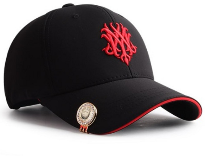 엠쿰 남성 여성 편안한 스판 샌드 골프모자 얼굴 작아보이는 모자 골프 볼마커 모자케이스 구성, 블랙 + 레드, 1개