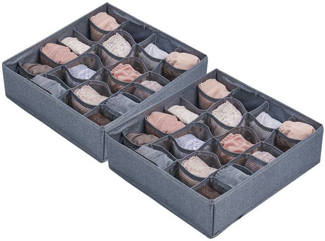 쇼오리 튼튼한 서랍 양말 속옷 정리함, 2개, 24칸 그레이