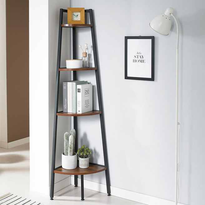 키모 다용도 4단 코너 선반 수납 코너장, 블랙+멀바우