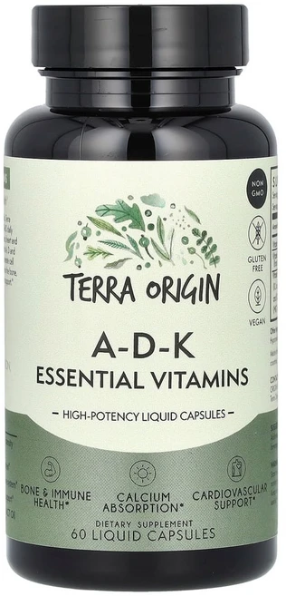 테라오리진 A D K 에센셜 비타민 리퀴드 캡슐 60정, 1개 - 쿠팡