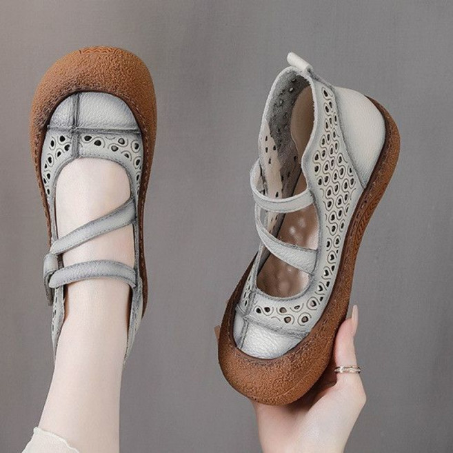 COSYEVNO 여성 중년 엄마화 봄가을 소가죽 소프트미끄럼 방지 스트링 컴포트 플랫 LFHmmnnx-3