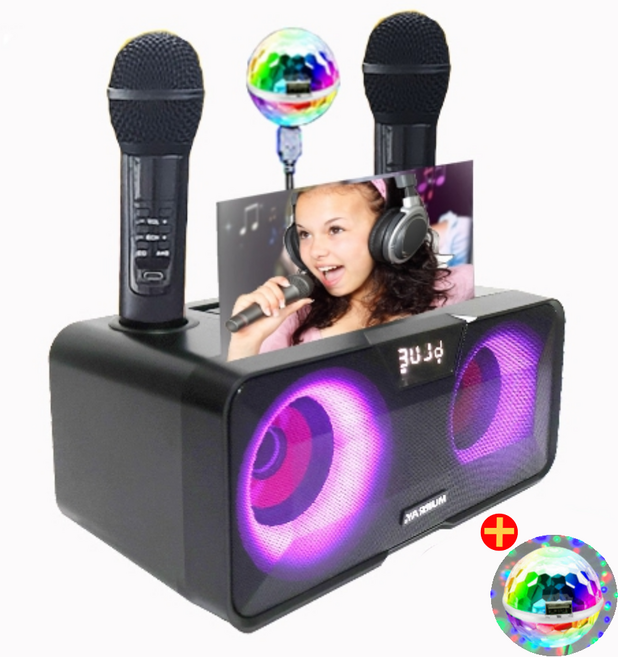 위드제이앤엠 가정용 휴대용 캠핑용 노래방 기계 세트 블루투스 마이크 스피커 듀엣 노래방 반주기, 노래방 기계 + 사운드 미러볼