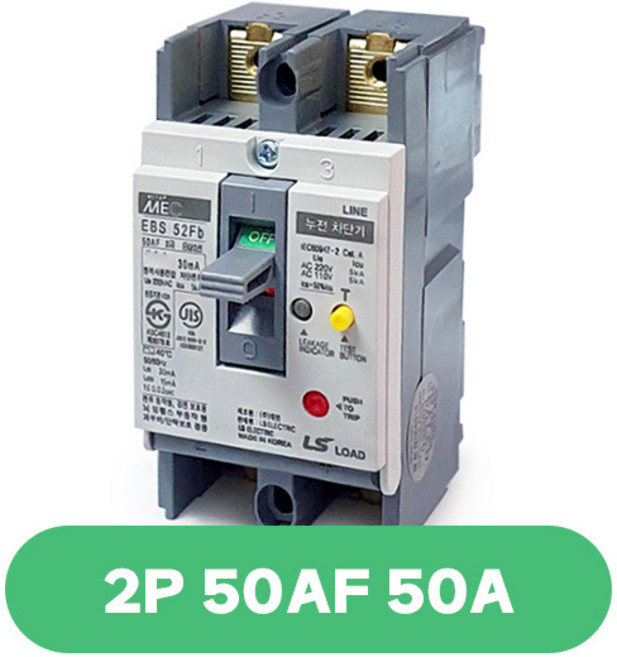 LS 산업용 누전차단기 EBS52Fb 2P 50AF 5kA 20A 30A 40A 50A 표준형ELCB, 50A, 1개