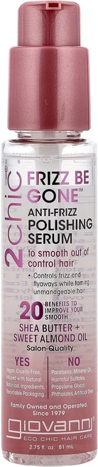 Giovanni 2chic Frizz Be Gone 부스스함 방지 폴리싱 세럼 관리가 어려운 모발을 부드럽게 개선 시어버터 + 스위트아몬드오일 81ml(2.75fl oz), Giovanni2chicFrizzBeGone부스스함방지, 1개, 81ml - 쿠팡
