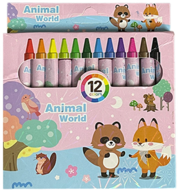 12色動物主題蠟筆組 兒童安全無毒蠟筆 彩色繪畫塗鴉美術用品, 1個, 12組