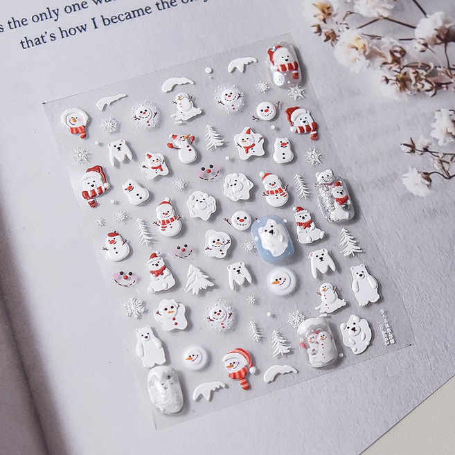 고네일 / 토모니 겨울 눈사람 곰돌이 네일스티커 to4593, 1개, to 4593