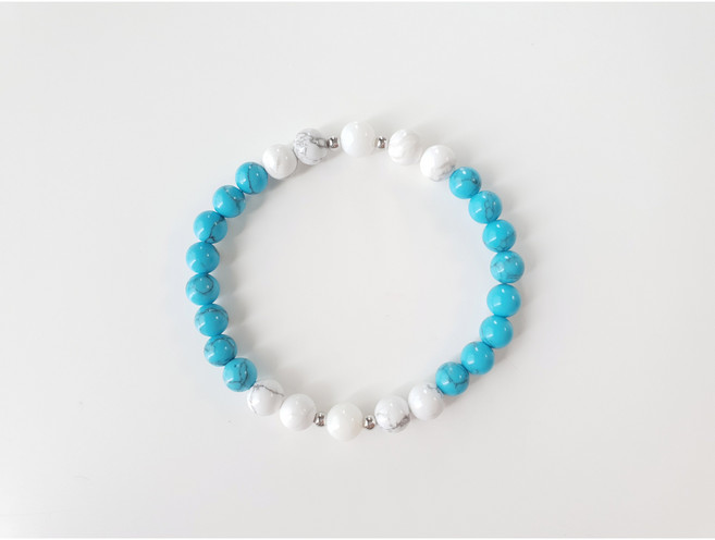 자개 실버링 터키석&백송석 원석팔찌/ 12월 탄생석 팔찌제작/ 성공 치유 인간관계운 보호