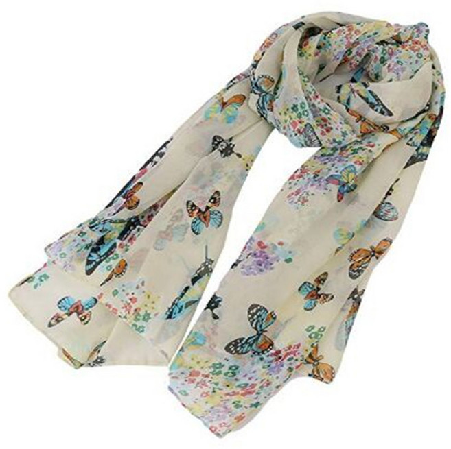 랄랑 나비 프린트 기모 시폰 여성스카프