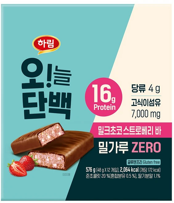 하림 오늘단백밀크초코스트로베리바 48g, 하림 오늘단백밀크초코스트로베리바 48g 12개, 12개 - 쿠팡