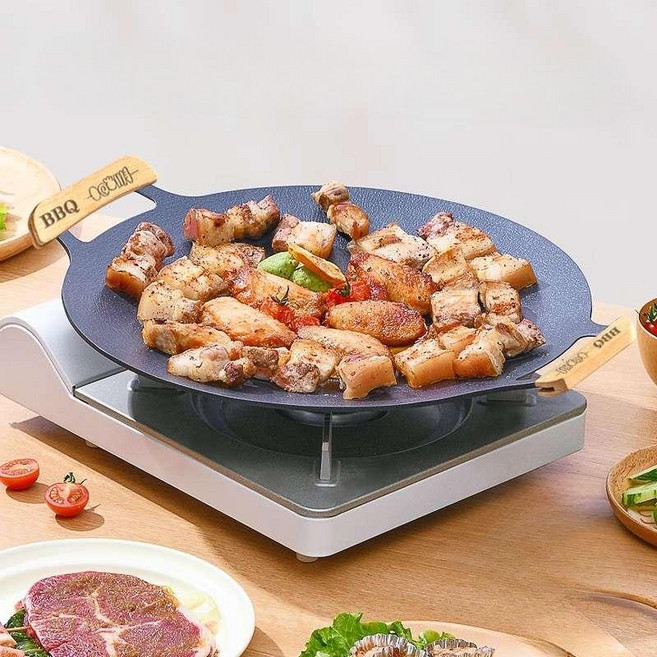 곱 불판 곱창팬 원형 쭈꾸미 전골 삼겹살 목살 캠핑장, 34CM 모든 스토브에 적합 4-6인에게 적합, 1개, 34cm