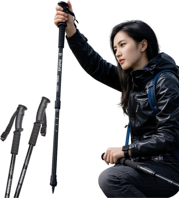 접이식 등산스틱 초경량 듀랄루민 4단 안티쇼크, 2개, 레드(일자형)