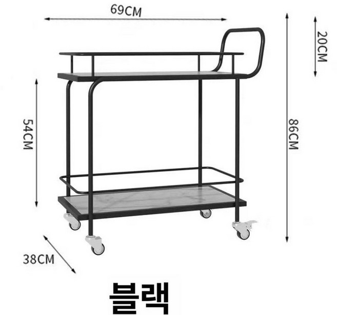 트롤리 이동식 호텔 철제 서빙카 와인 조립식 업소용, 1개, 2단 블랙 분리형 버전 스노우화이트에코보드