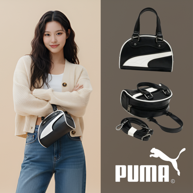 푸마 숄더백 가방 파우치 스포츠 볼링백 핸드백, 블랙, 1개