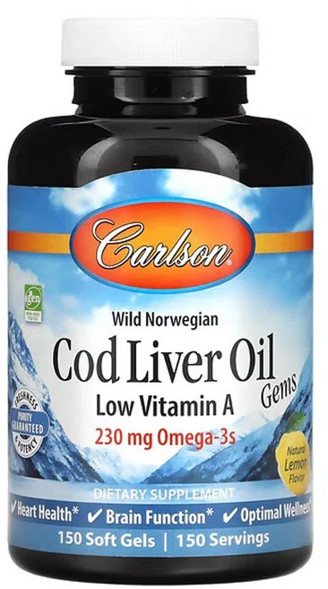 칼슨 노르웨이 자연산 대구간유젬스 저용량 비타민A 레몬맛 오메가3 230mg 소프트젤 150정 - 쿠팡