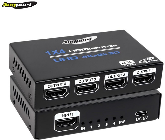 애니포트 4K UHD 1:4 30Hz 4포트 아답터 포함 모니터 분배기 AP-0104M4K, 1개, AP-0104M4K 4K30HZ