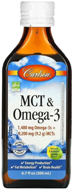 Carlson Labs MCT & Omega3 Natural Lemon Lime 칼슨 랩스 MCT & 오메가3 레몬 라임 200ml 카프릭산 노르웨이피쉬오일 EPA DHA 함유, 1개 - 쿠팡