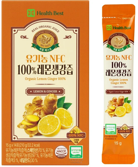 헬스베스트 착즙베스트 유기농 NFC100% 레몬생강즙, 1개, 210g - 쿠팡