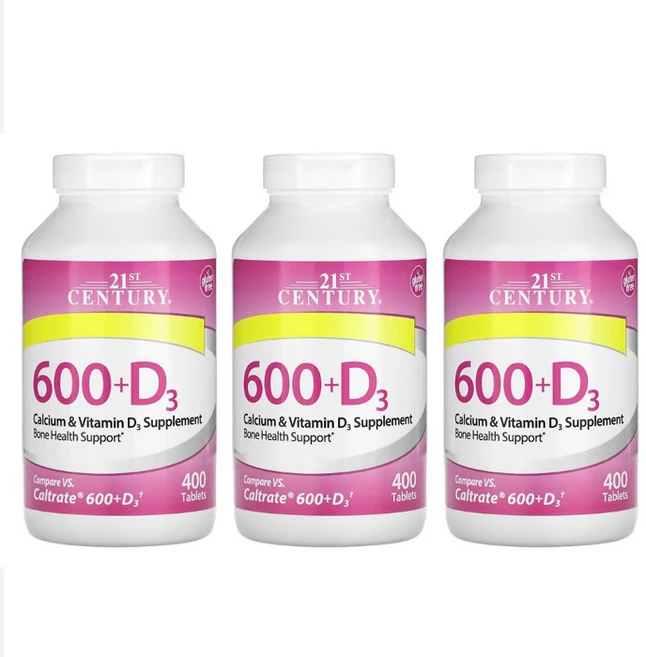 21st Century 600+D3 칼슘 및 비타민 D3 보충제 400정x3 Calcium Vitamin D3, 3통, 400정 - 쿠팡