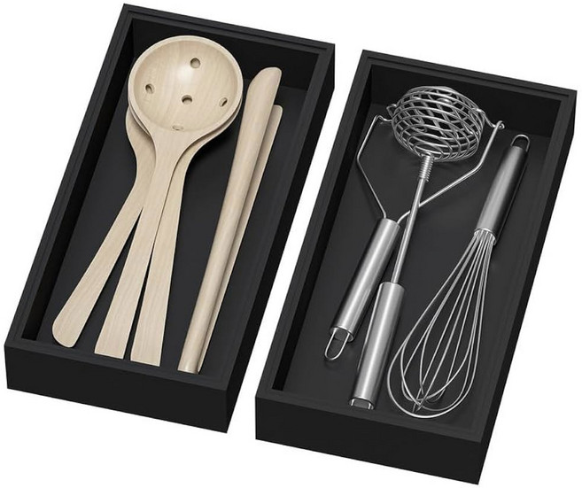 리플렉스 대나무 X 2 2개 77인치 외부 서랍 실버웨어 좁은 스태커블 내부 11 트레이 1 및 상자 3인치 식기 12인치 주방용 2인치 정리함, 12 x 6 x 2 Inch, White