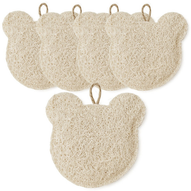 리빙메이드 천연수세미 루파 3겹 곰돌이 제로웨이스트 12*12, 1개, 5개입