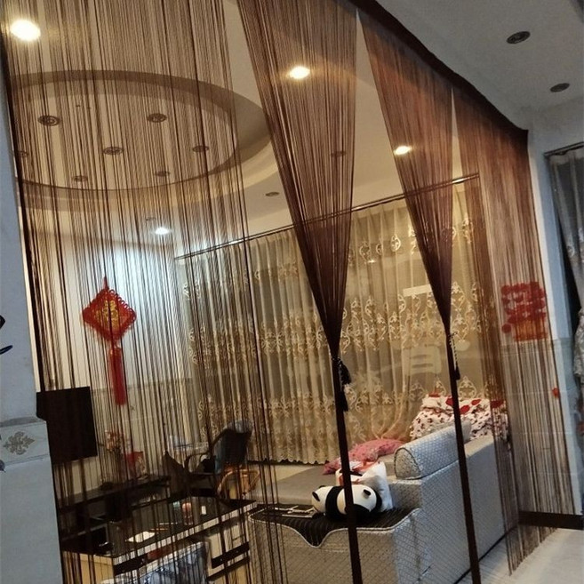 【開發票/統編】加密綫簾裝飾隔斷簾 - 韓式流蘇客廳臥室玄關風水簾, 咖啡,【普通款】1米寬*2米高 穿桿式