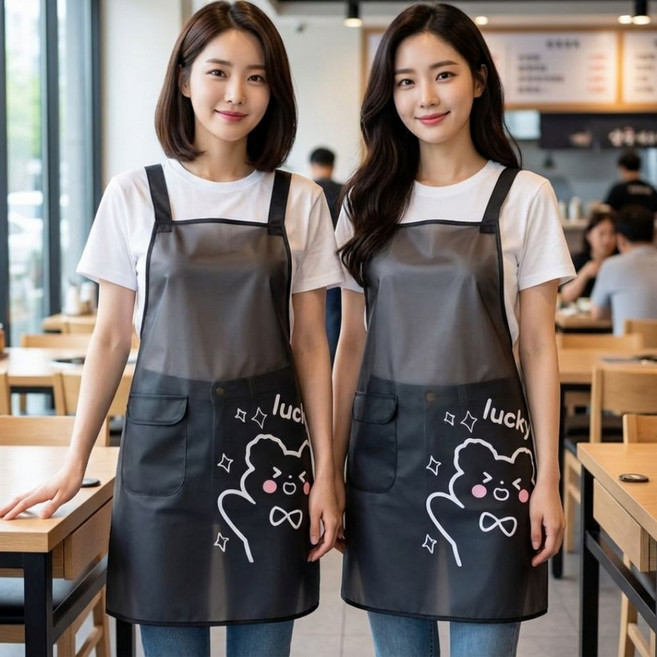 웰지움 반투명 방수 앞치마 주방 업소용 1+1, 1세트, 반투명 블랙 + 반투명 블랙