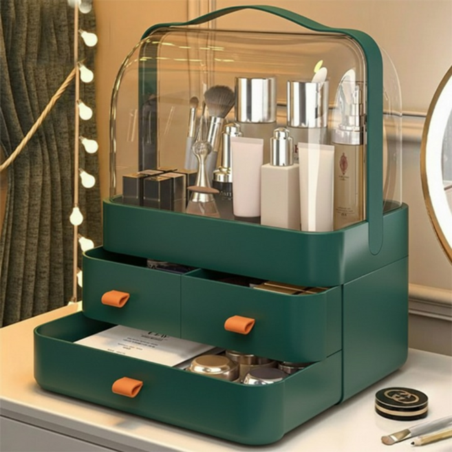 알찬온 깔끔정돈 다용도 수납 화장대 정리함, 1개, 그린