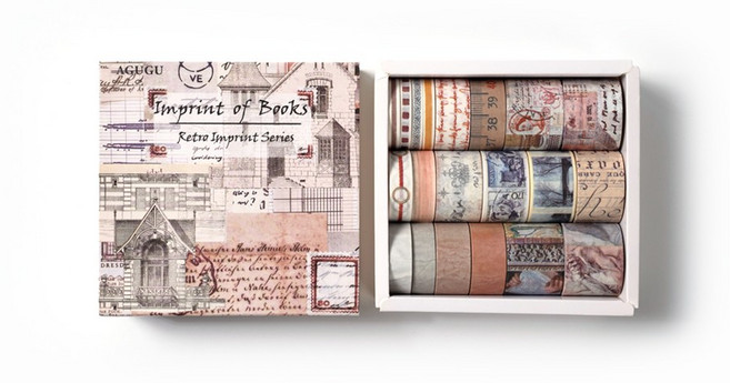 빈티지 마스킹 테이프 A 타입 세트 (Vintage masking tape A type set), 책의 각인, 1개