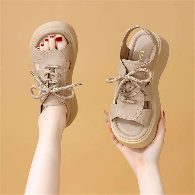 MOSAIRATION 여성 여름 오픈토 두꺼운 밑창 샌들 신축성있는 끈 Z16