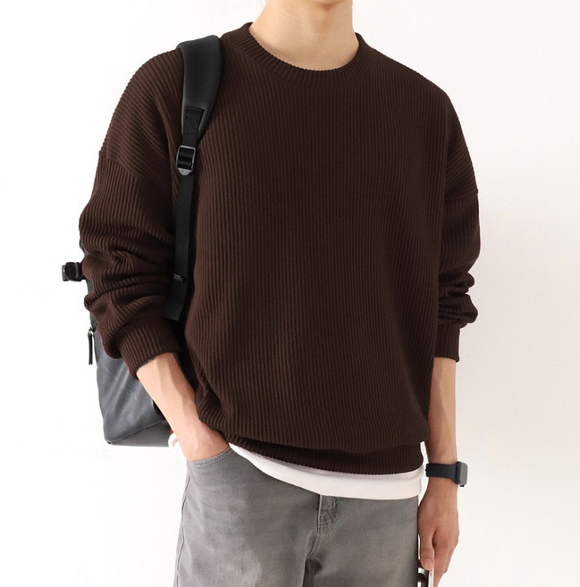 지지블랙 로먼 오버핏 골지 라운드 니트 맨투맨 빅사이즈