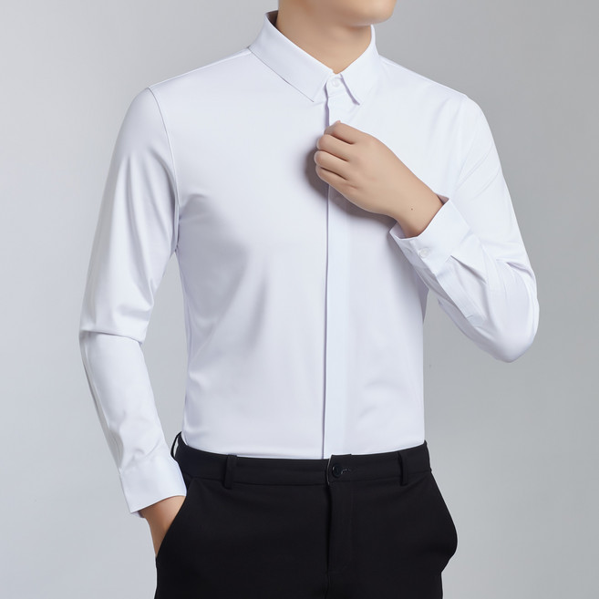벨루미오 남성용 고탄력 구김없는 스판 셔츠 슬림핏 캐주얼 셔츠 긴팔 와이셔츠