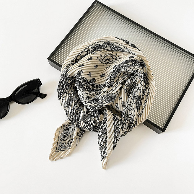 코코린느 모노 엘레강스 플리츠 아사면 린넨 손수건 행커치프 쁘띠 스카프 (4types)