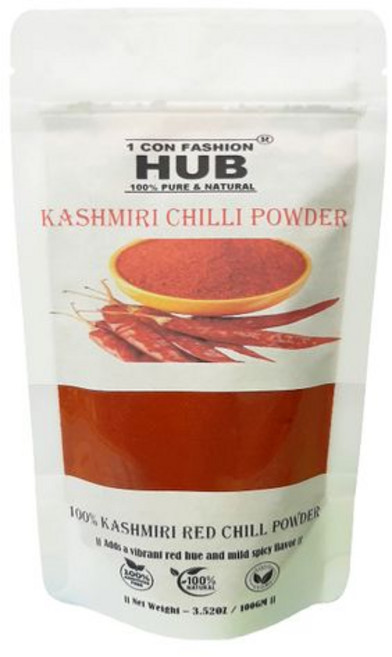 100% 순수 카슈미르 고추 분말 100g - 100.07g 100% Pure Kashmiri Chilli Powder 100g - 3.53oz (Deggi Mirch Low H, 1개