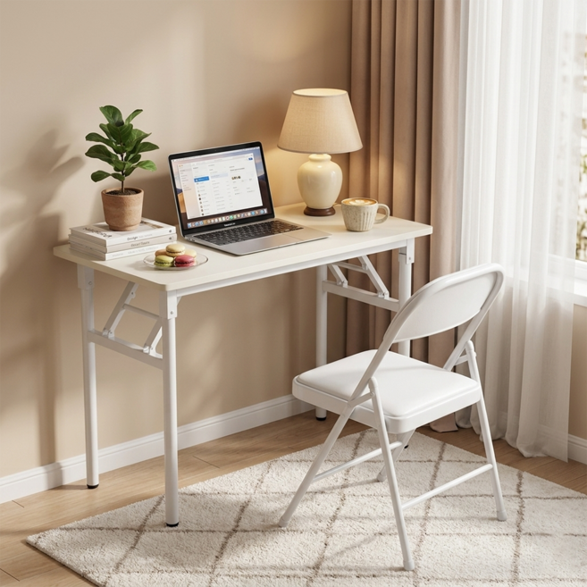 접이식 책상 의자 포함 다용도 학생 컴퓨터 게이밍 테이블 거실 서재 공부 탁자 세트, 화이트