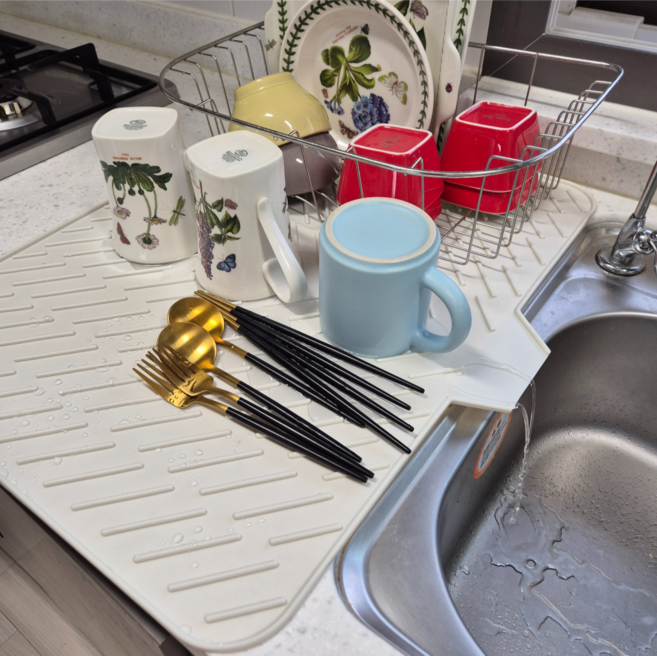 코지톡 특대형 주방 물빠짐 식기건조매트 실리콘 드라잉매트 트레이, 1단, 화이트, 1개